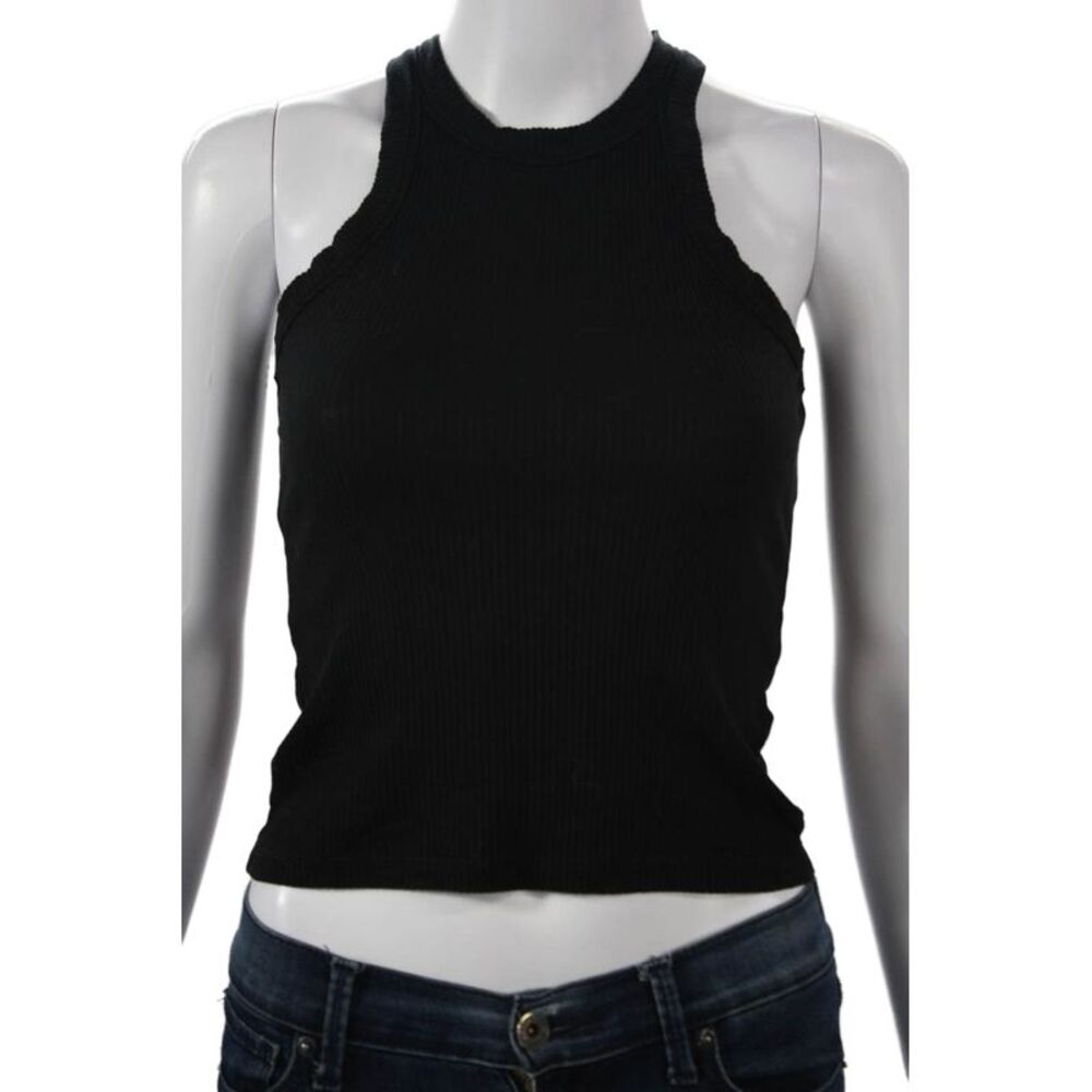 Wesley Womens Cropped Tank High Neck Black Sleeveless Basic Size XS